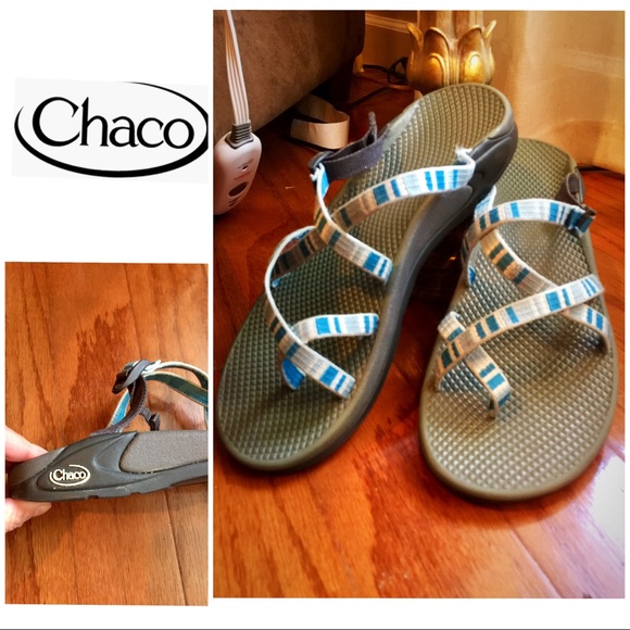 Chaco Shoes - Chaco grayish/green slide on Sandals blue/gray str